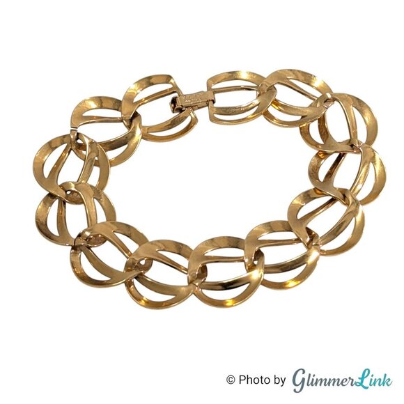 Vintage 90s Napier Geometric Open Work Curb Link Gold Tone Bracelet - Picture 5 of 12